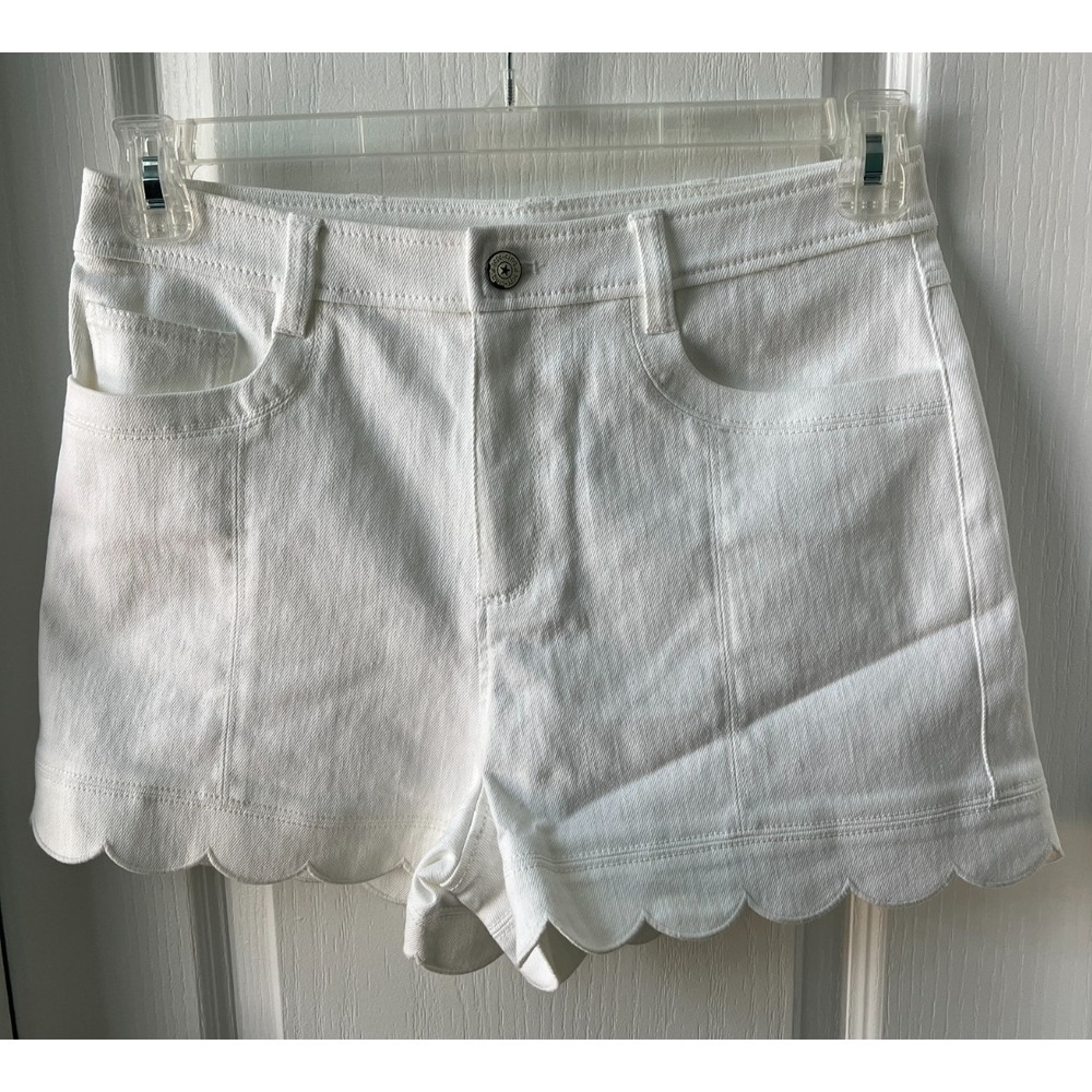 Cinq‎ a Sept Kaia Shorts White Scalloped Stretch Denim Size 6 NEW $295